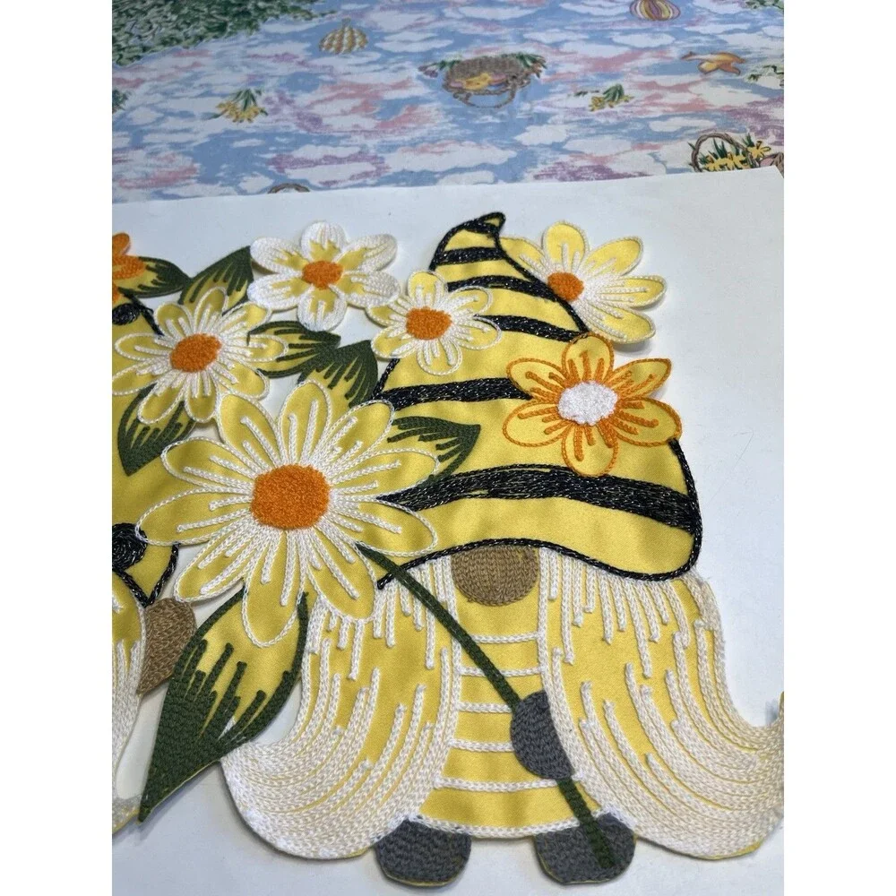 4pc Gnome Bees Flowers Placemats Embroidered